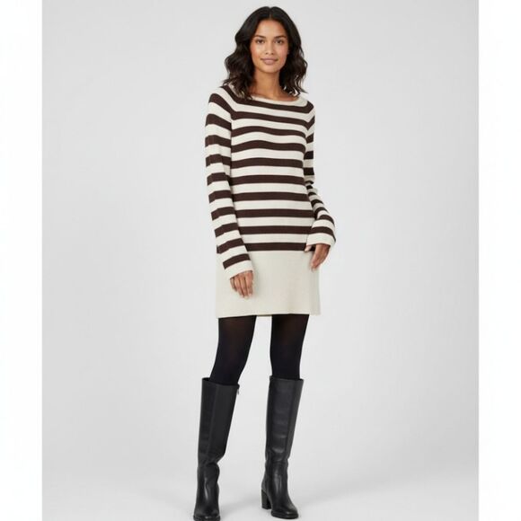 Kenneth Cole Silk Angora Rabbit Hair Striped Sweater Dress Tunic Pullover Size M - Picture 1 of 12